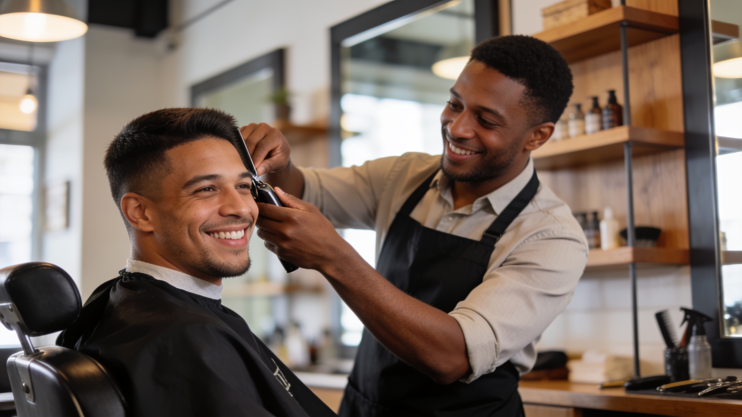 Barber cutting a client's hair